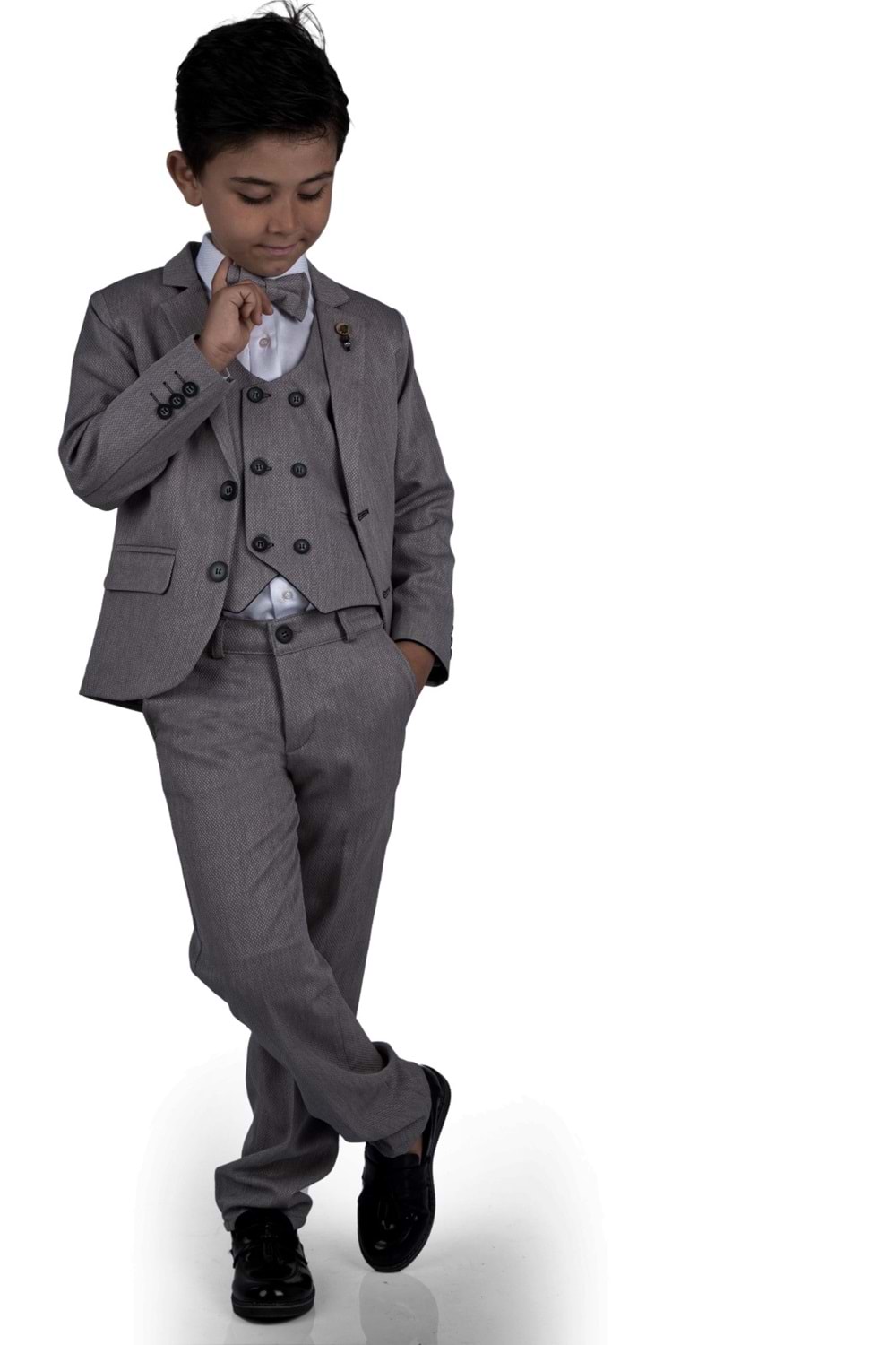 6 Düğme Yelekli Ceketli Çocuk Tam Takım Elbise MNK0523