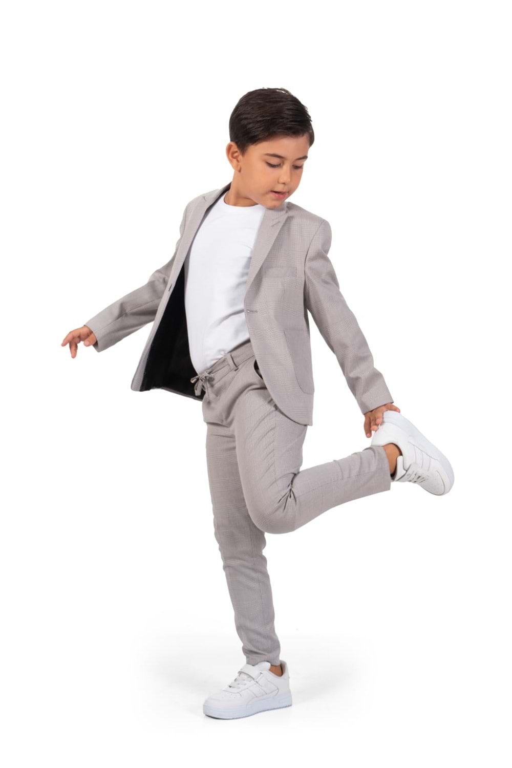 Ekose Desen Spor Erkek Çocuk Ceket, Tişört , Jogger Pantolonlu Takım MNK0549