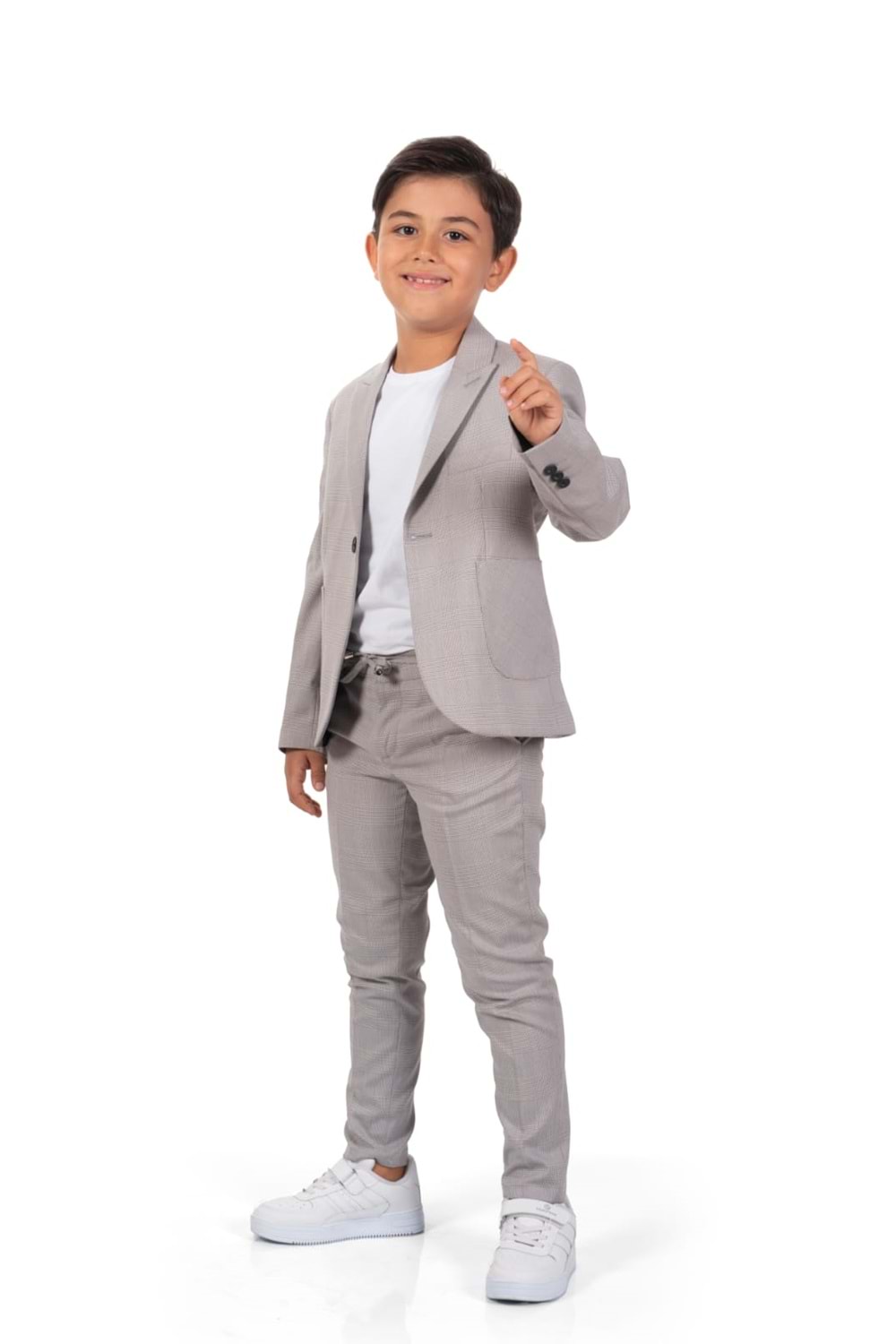 Ekose Desen Spor Erkek Çocuk Ceket, Tişört , Jogger Pantolonlu Takım MNK0549