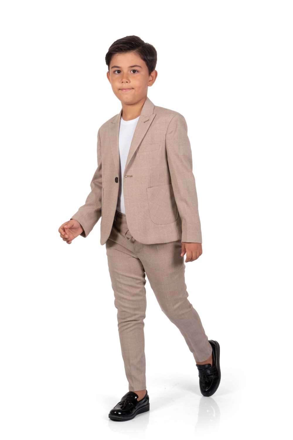 Ekose Desen Spor Erkek Çocuk Ceket, Tişört , Jogger Pantolonlu Takım MNK0549