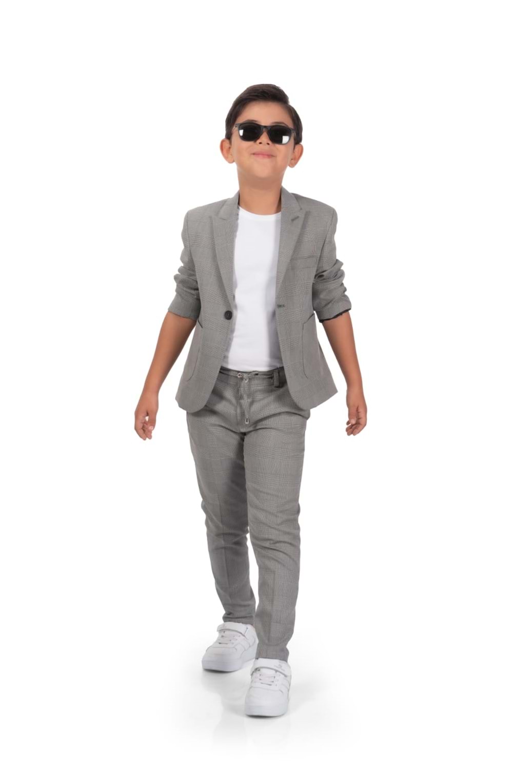Ekose Desen Spor Erkek Çocuk Ceket, Tişört , Jogger Pantolonlu Takım MNK0549