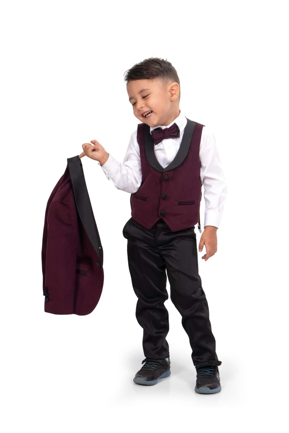 Kadife Ceketli Yelekli Erkek Çocuk Takım Elbise MNK0550