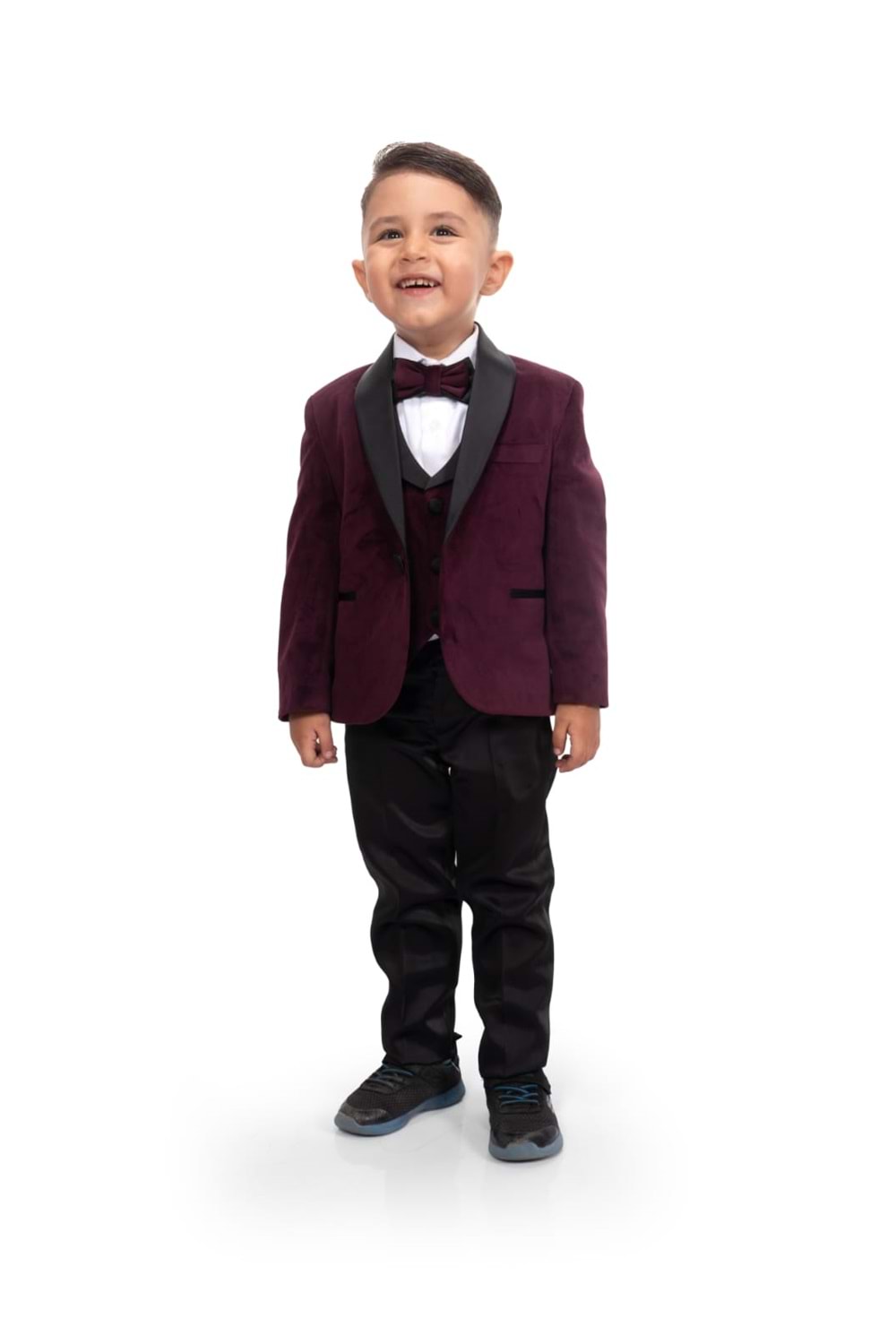 Kadife Ceketli Yelekli Erkek Çocuk Takım Elbise MNK0550