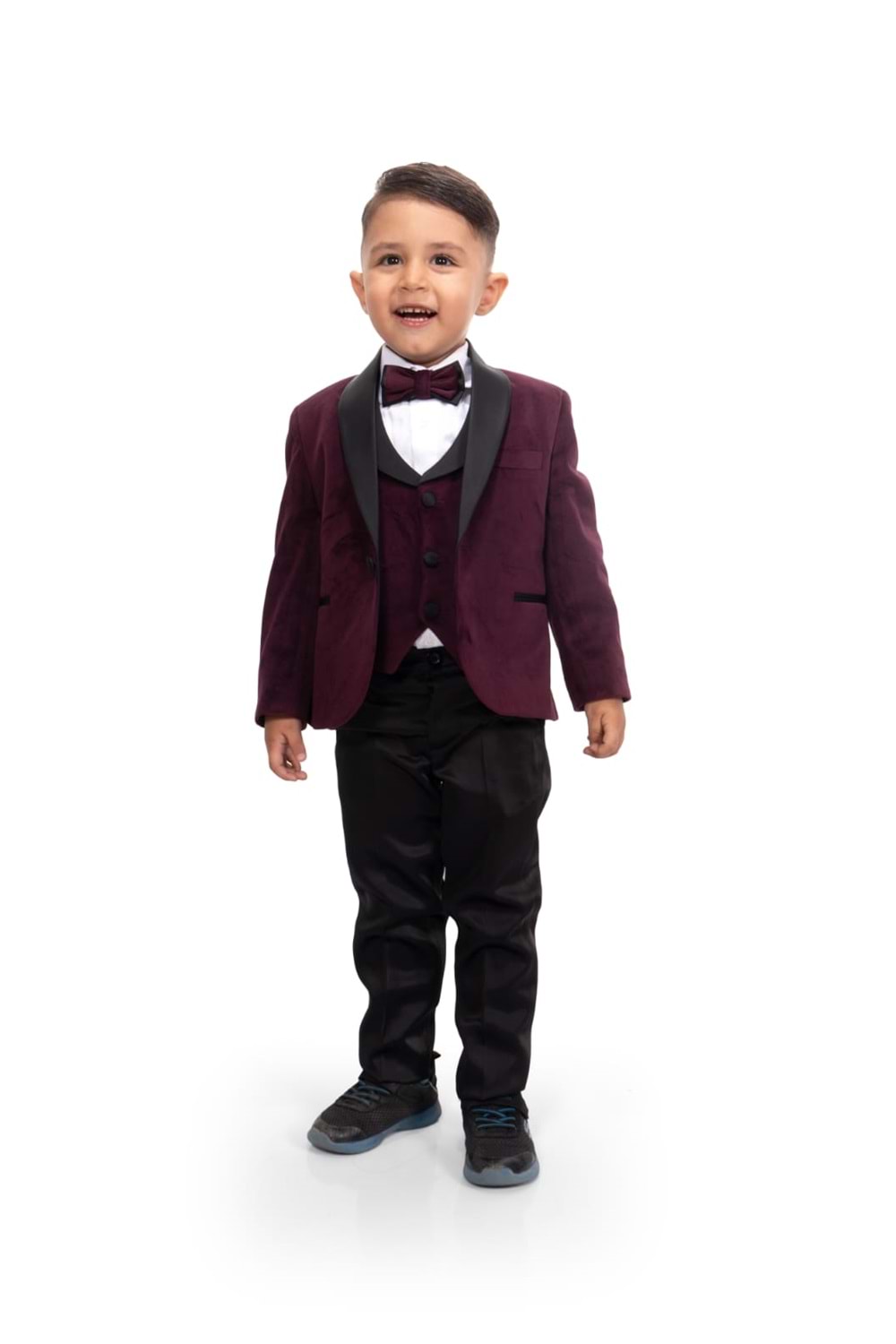 Kadife Ceketli Yelekli Erkek Çocuk Takım Elbise MNK0550