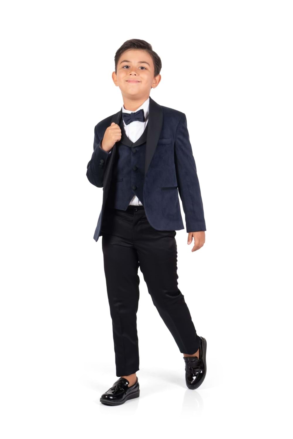 Kadife Ceketli Yelekli Erkek Çocuk Takım Elbise MNK0550