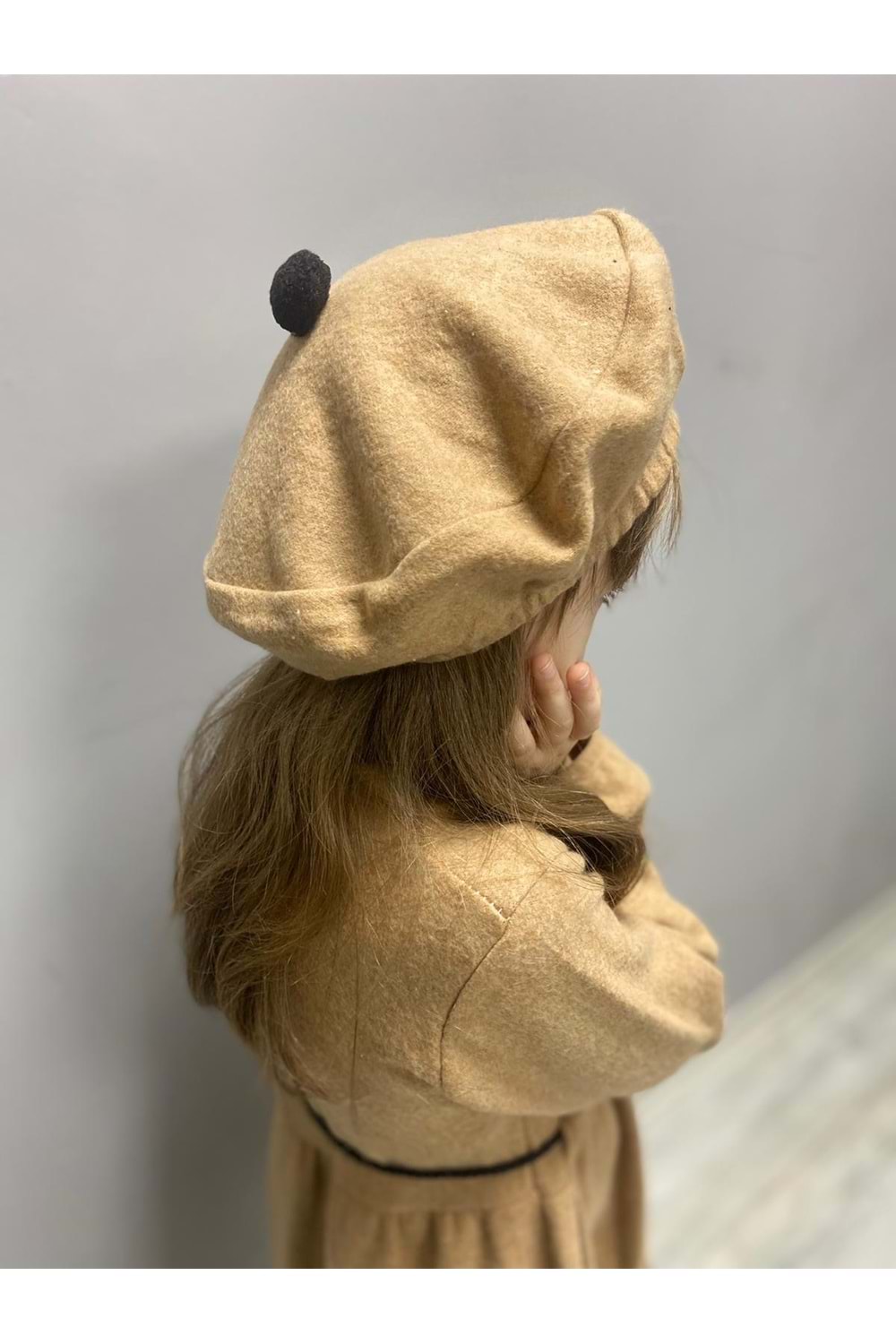 Kaşe Kumaş Şapkalı Kız Çocuk Elbise MNK0559