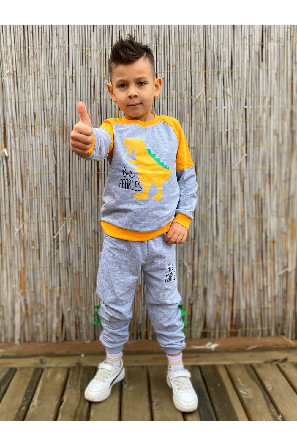 Dinozor Motif İkiiplik Kumaş Çocuk Eşofman MNK0564