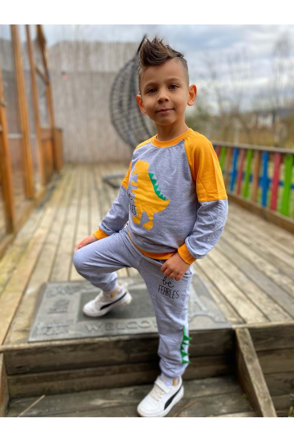 Dinozor Motif İkiiplik Kumaş Çocuk Eşofman MNK0564