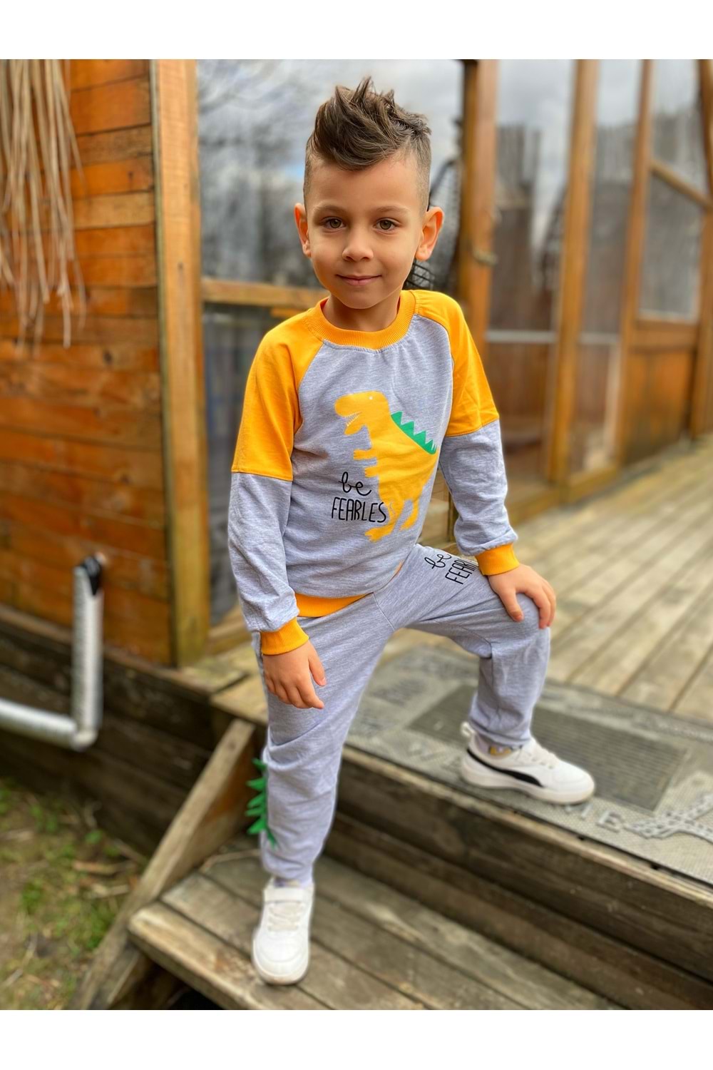 Dinozor Motif İkiiplik Kumaş Çocuk Eşofman MNK0564