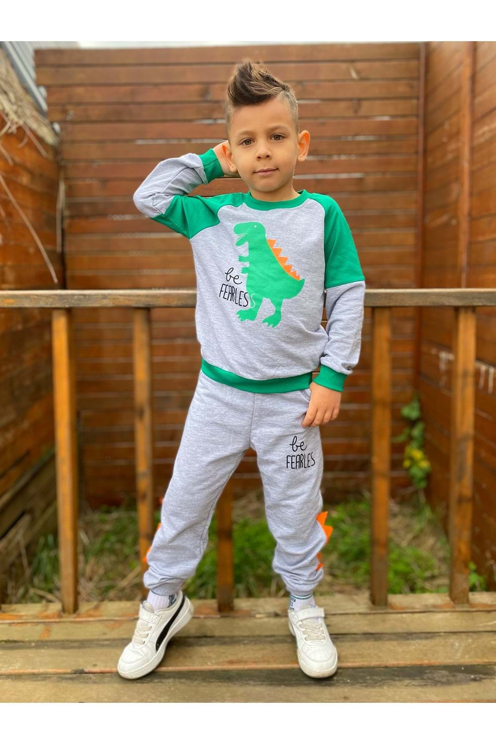 Dinozor Motif İkiiplik Kumaş Çocuk Eşofman MNK0564
