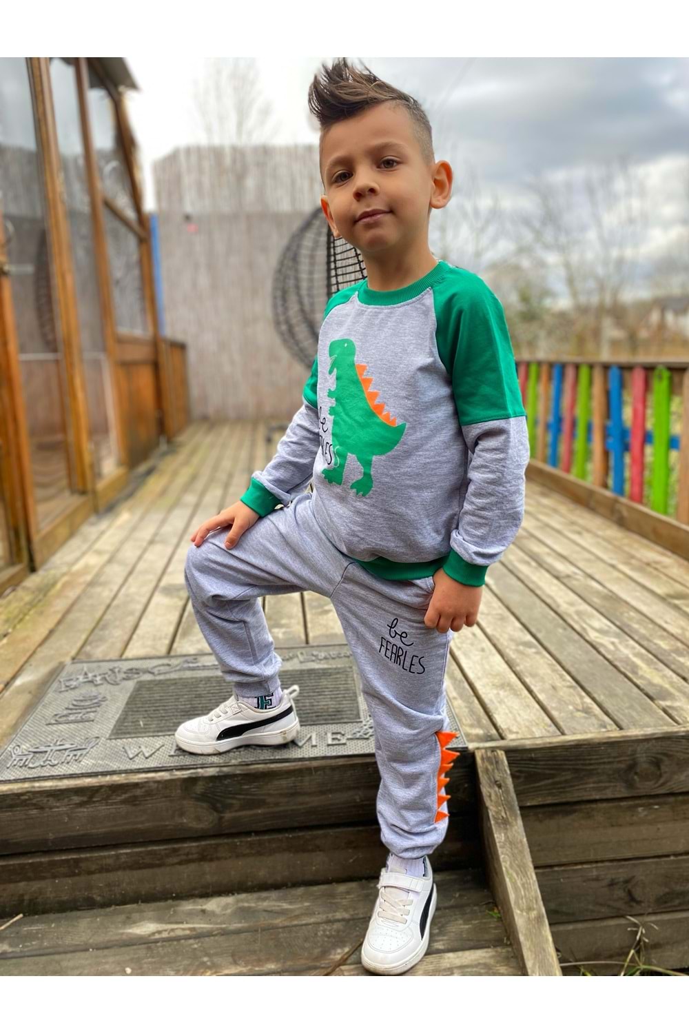 Dinozor Motif İkiiplik Kumaş Çocuk Eşofman MNK0564