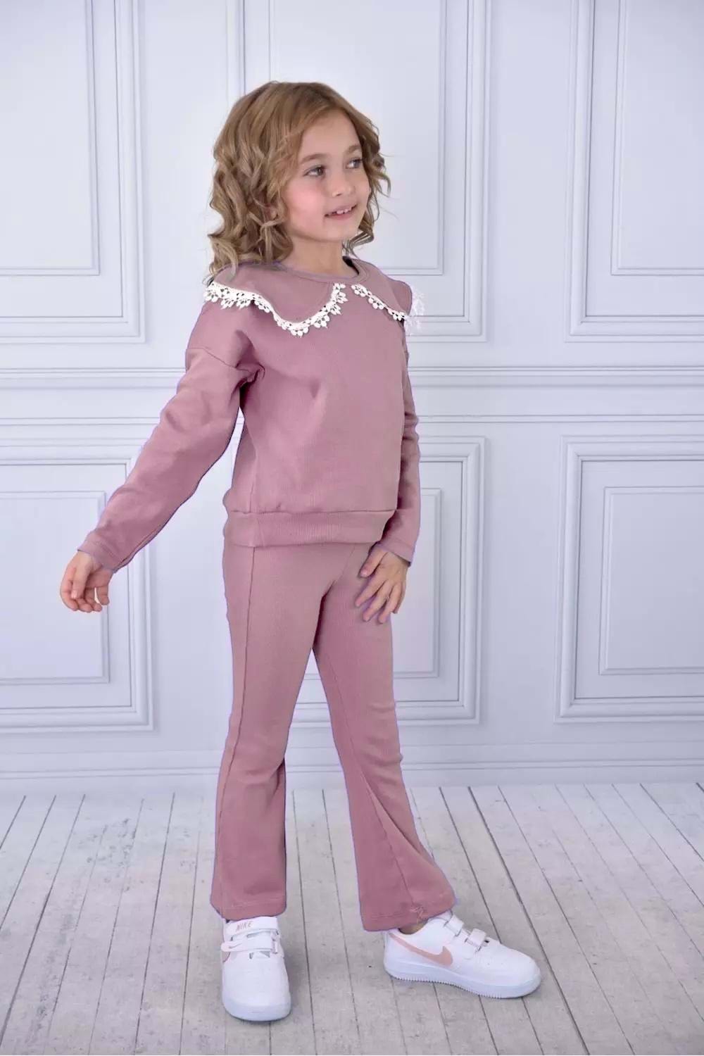 Fisto Yaka Fitilli Kumaş Kız Çocuk Eşofman Takım MNK0569