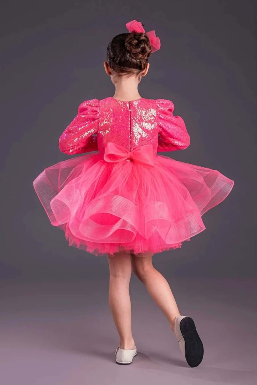 Tütü Gren Etekli Kız Çocuk Pul Payetli Uzun Kol Kikidi Elbise MNK0583