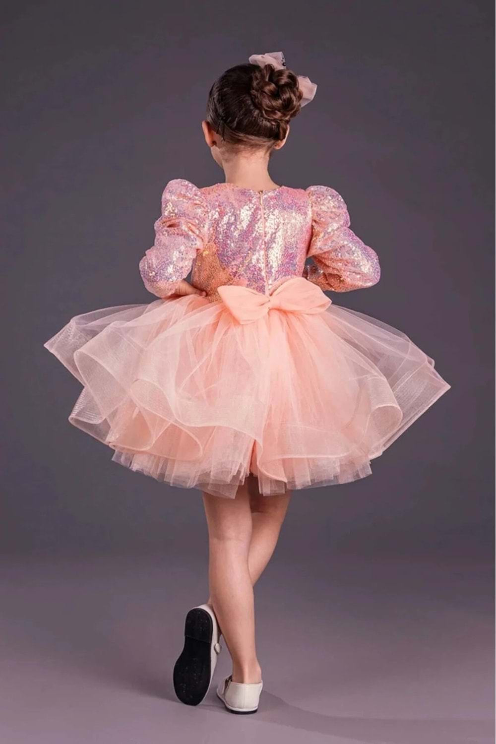 Tütü Gren Etekli Kız Çocuk Pul Payetli Uzun Kol Kikidi Elbise MNK0583