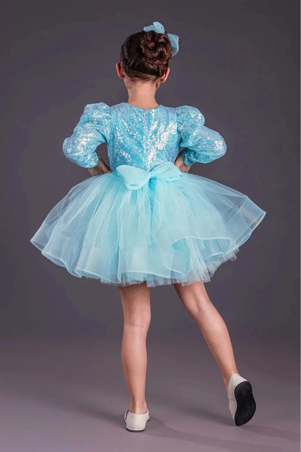 Tütü Gren Etekli Kız Çocuk Pul Payetli Uzun Kol Kikidi Elbise MNK0583