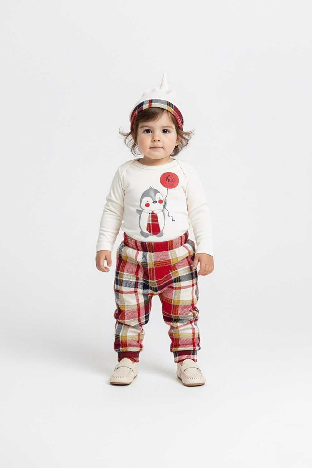 Kravatlı Penguen Badi , Pantolon , Şapka Penye Takım MNK0587