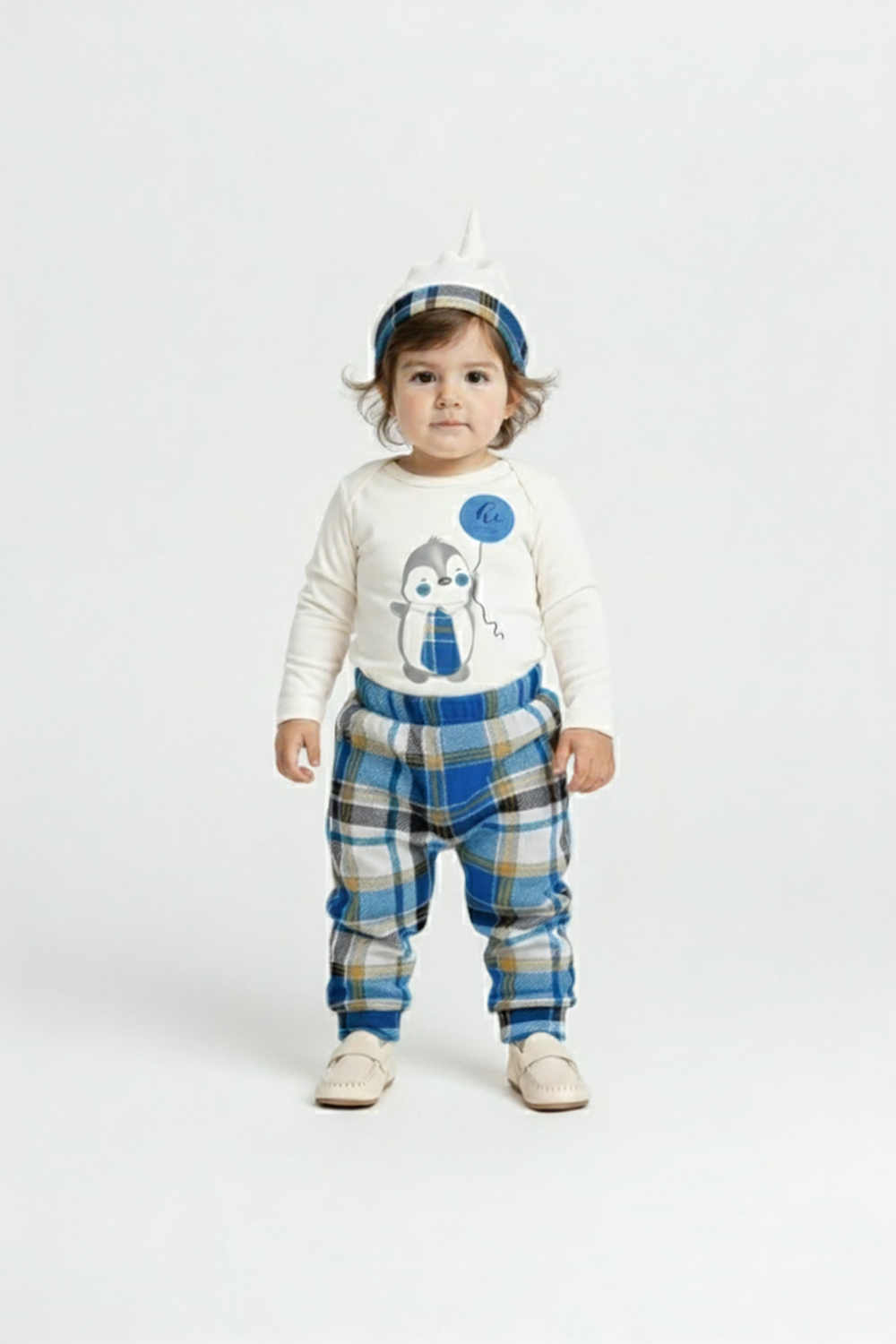 Kravatlı Penguen Badi , Pantolon , Şapka Penye Takım MNK0587