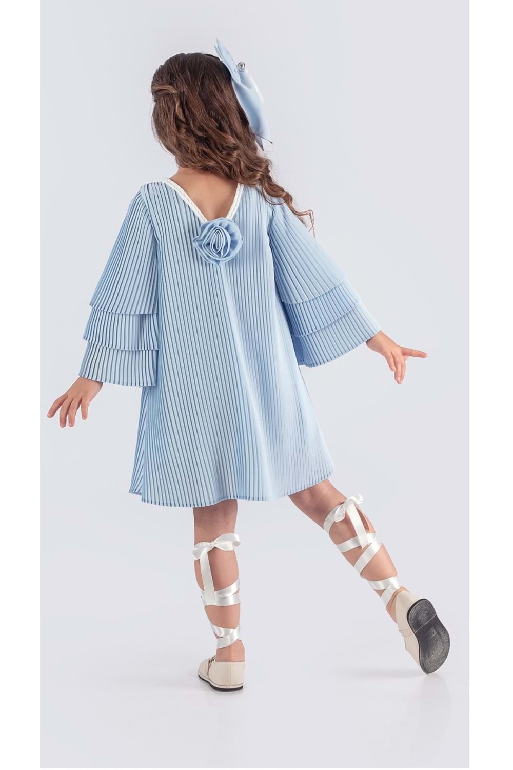 Kız Çocuk Krep Plise Elbise MNK0595