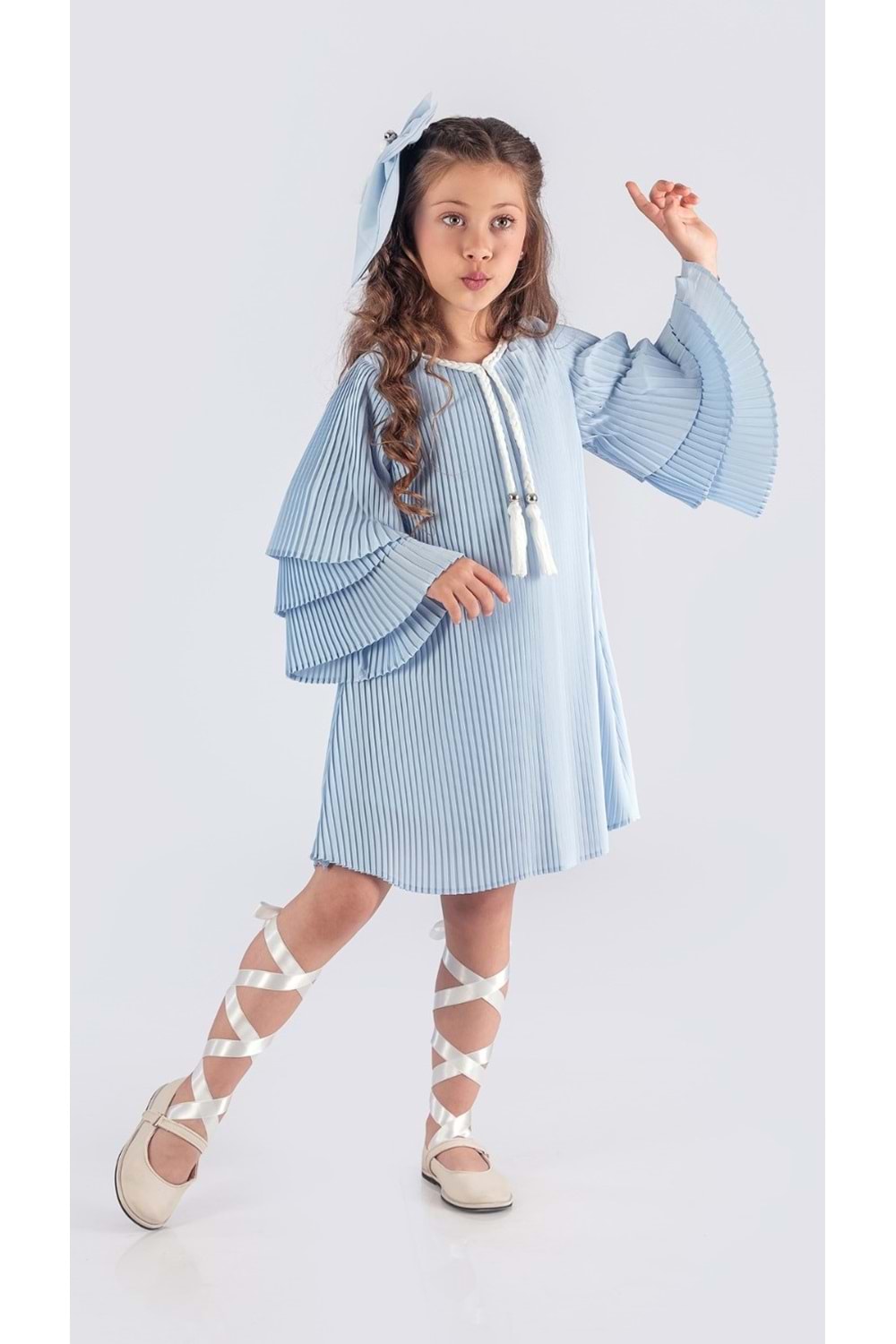 Kız Çocuk Krep Plise Elbise MNK0595