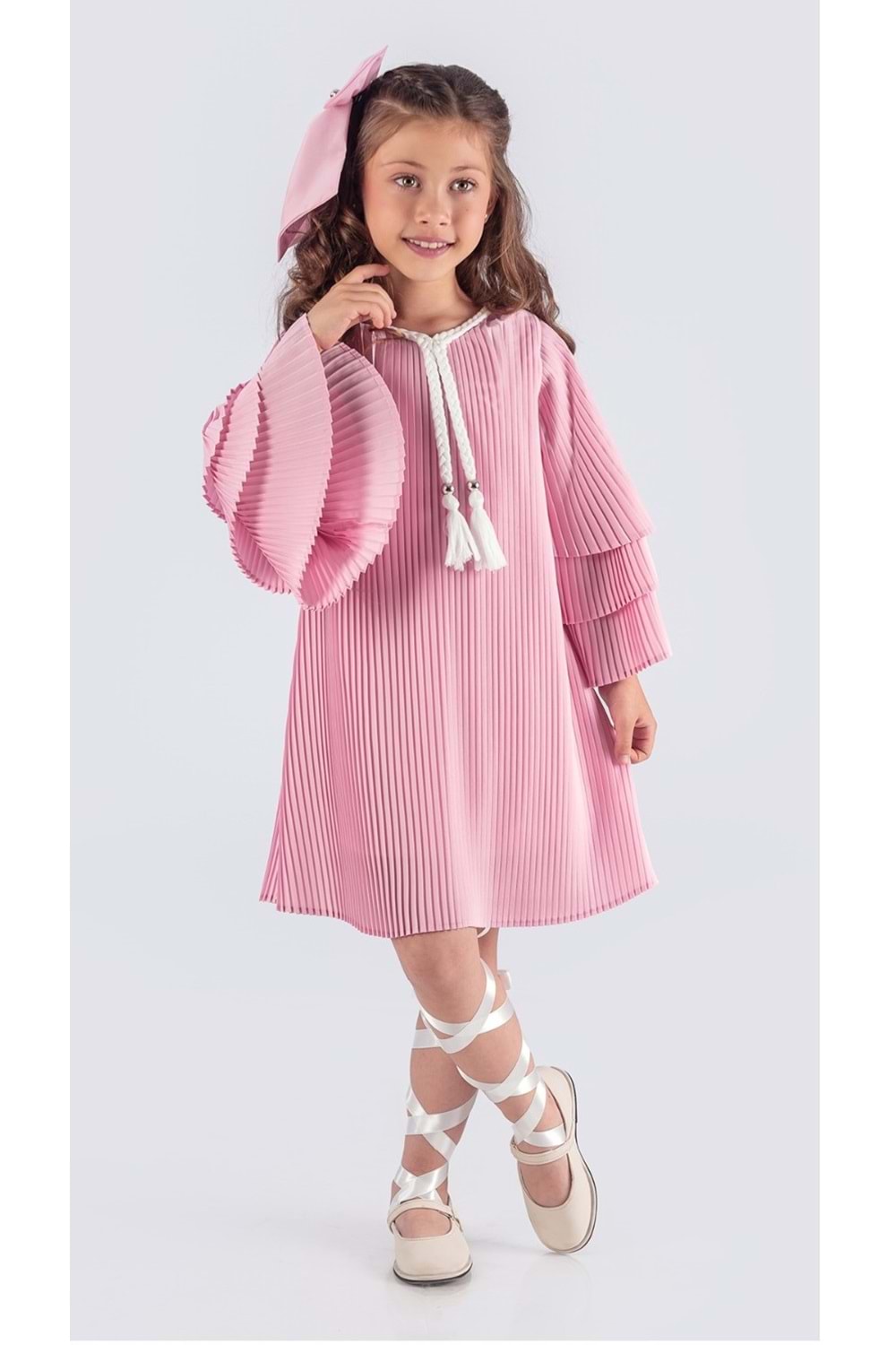 Kız Çocuk Krep Plise Elbise MNK0595