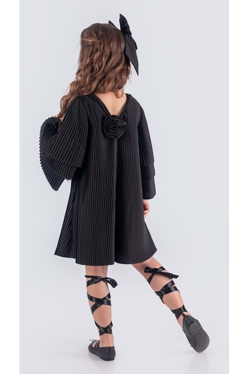 Kız Çocuk Krep Plise Elbise MNK0595