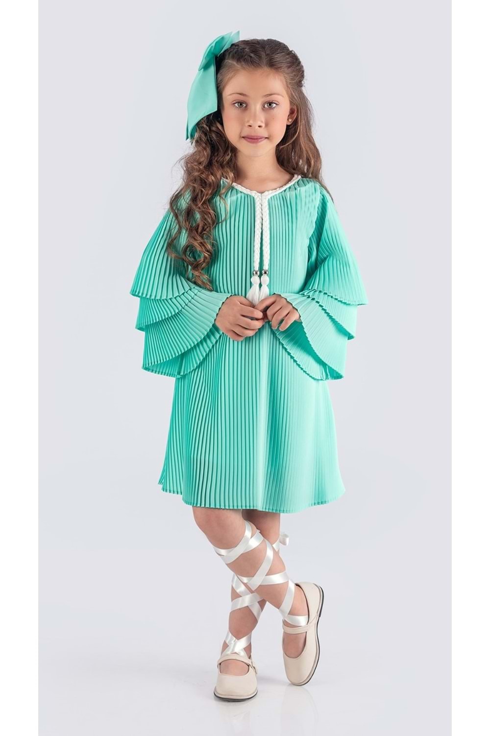 Kız Çocuk Krep Plise Elbise MNK0595