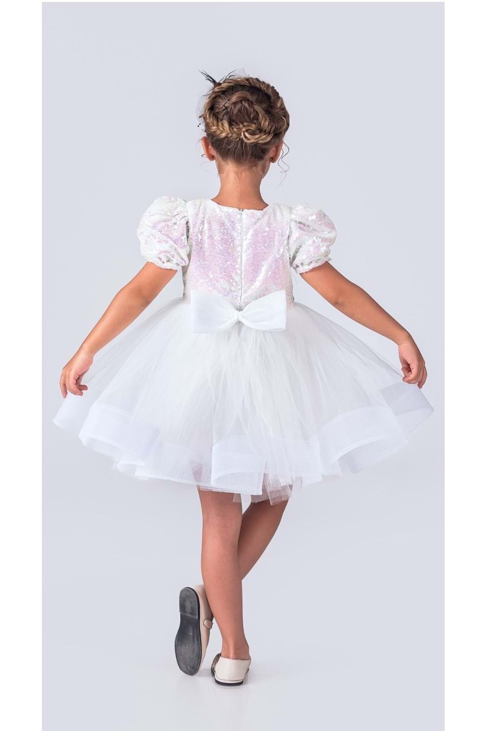 Tütü Gren Etekli Kız Çocuk Pul Payetli Kısa Kol Kikidi Elbise MNK0601