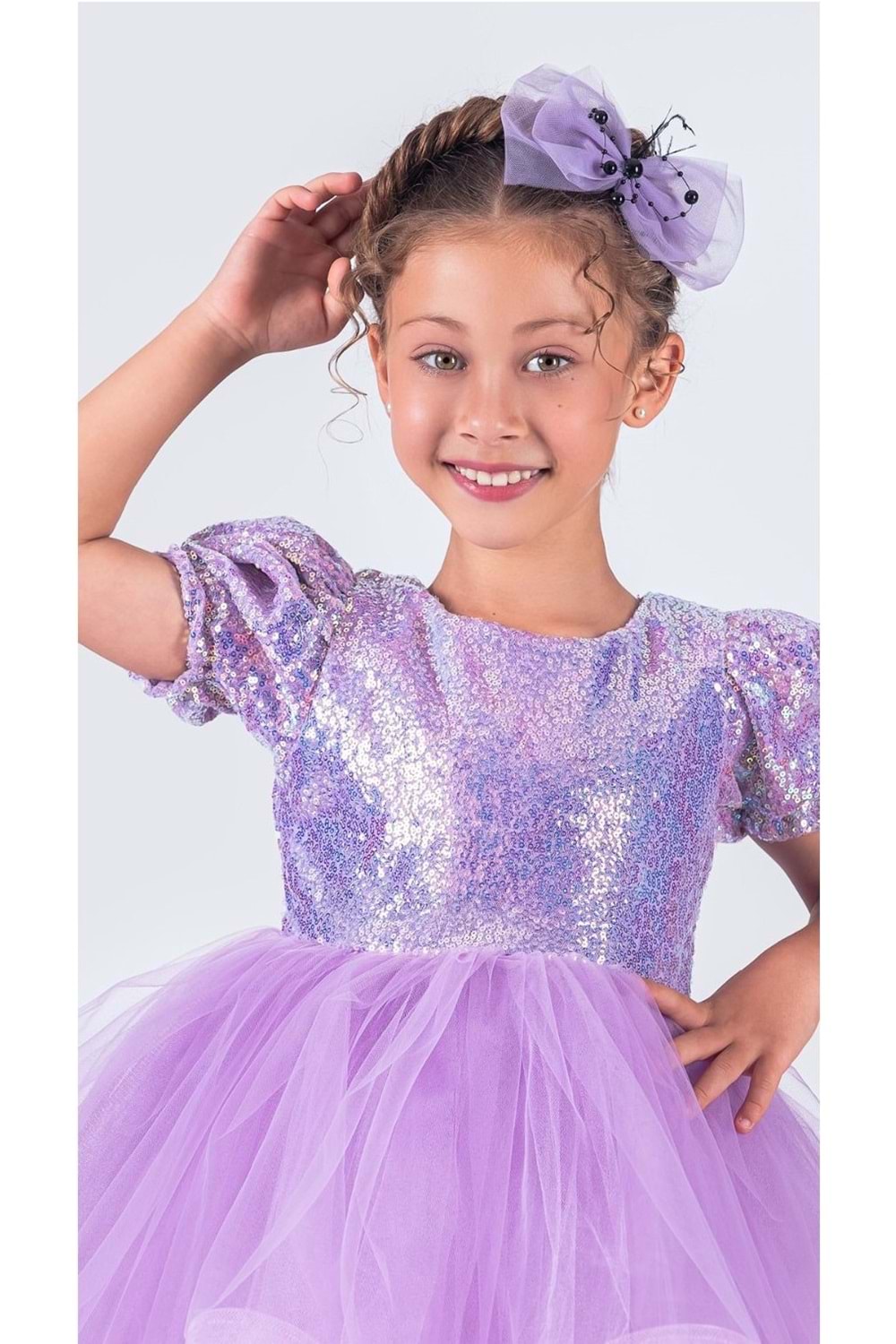 Tütü Gren Etekli Kız Çocuk Pul Payetli Kısa Kol Kikidi Elbise MNK0601