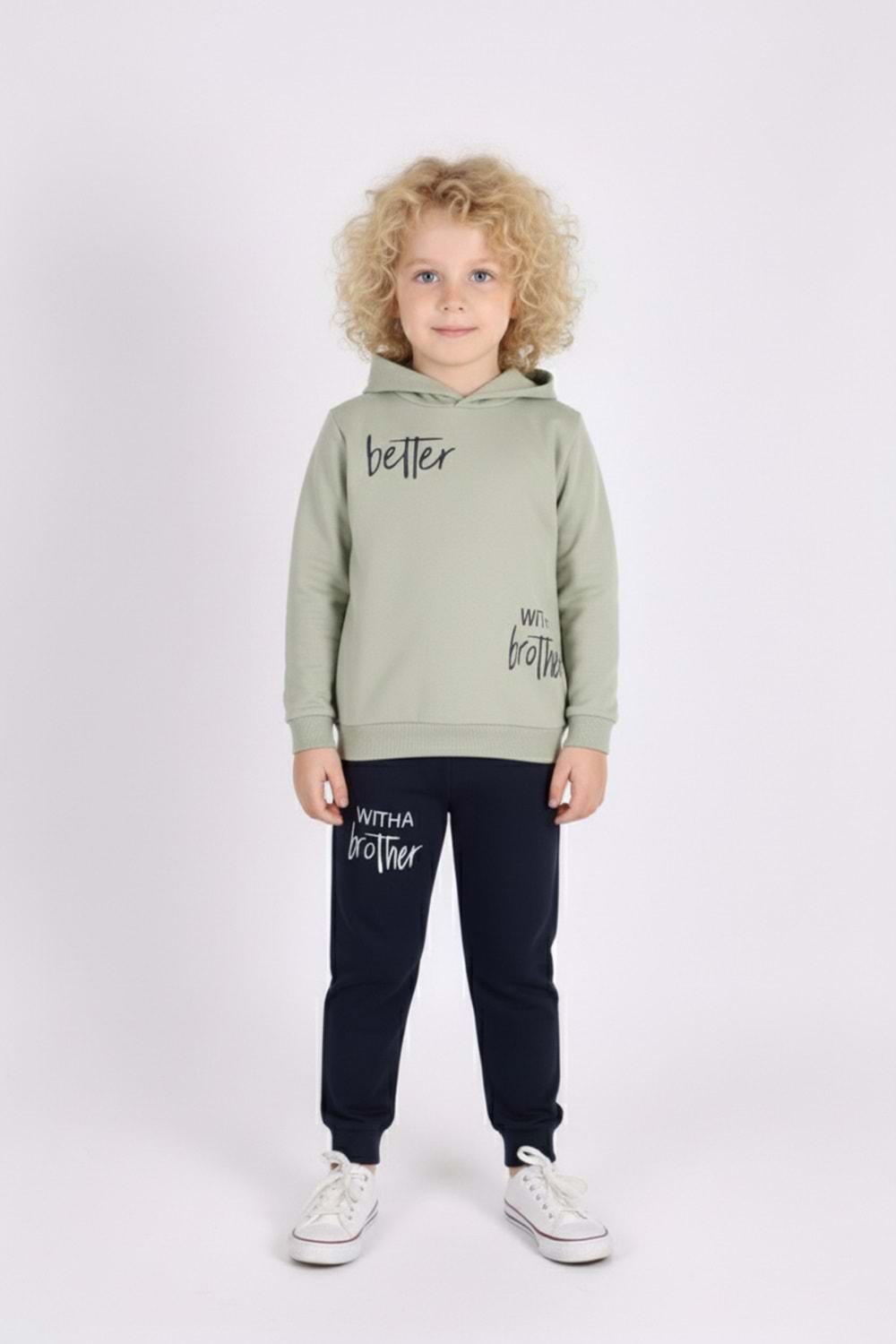 Baskılı Erkek Kapüşonlu Çocuk Eşofman MNK0627