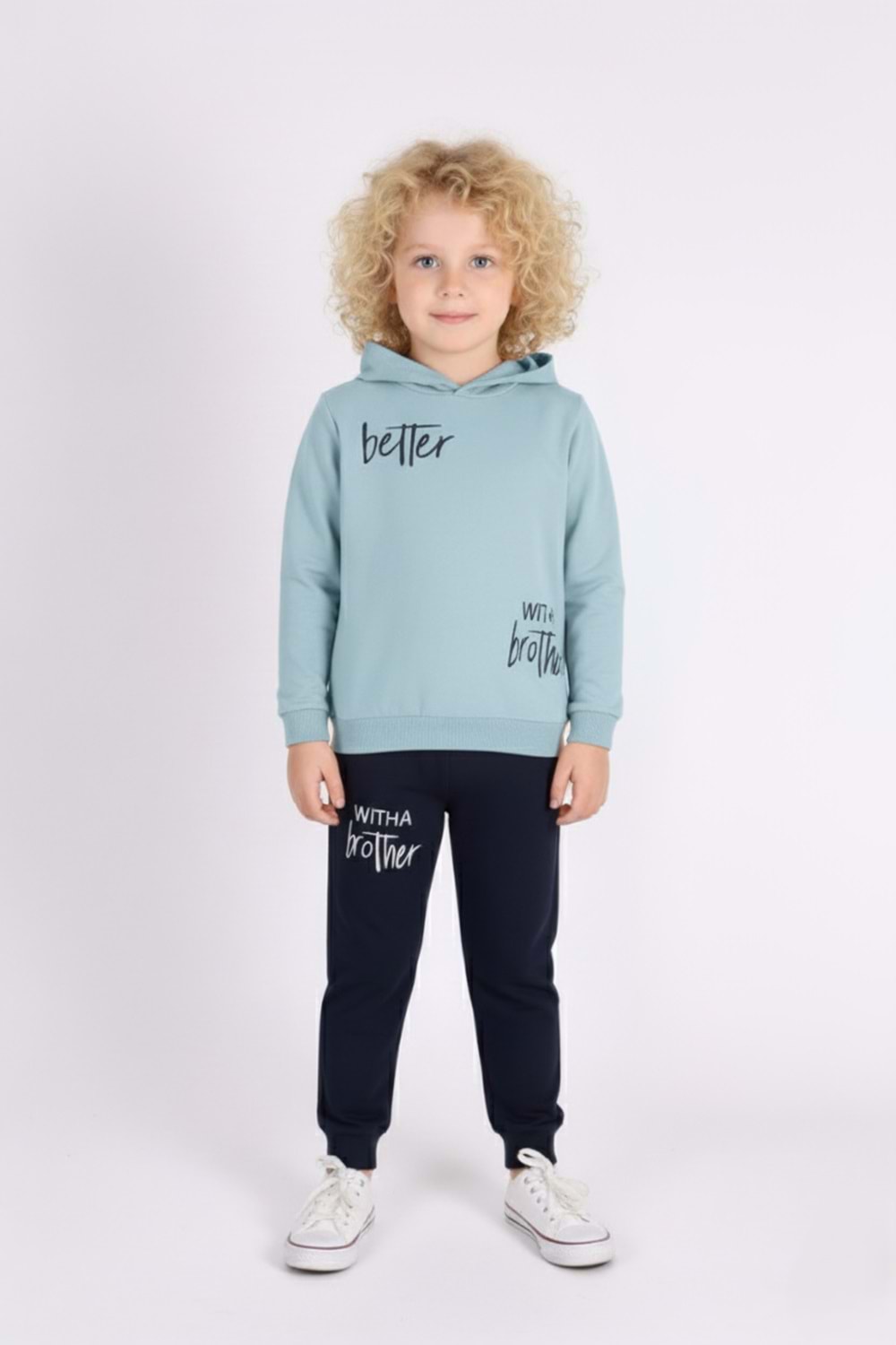 Baskılı Erkek Kapüşonlu Çocuk Eşofman MNK0627