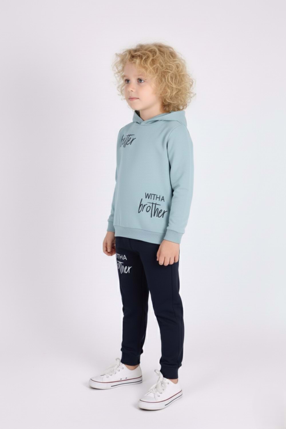 Baskılı Erkek Kapüşonlu Çocuk Eşofman MNK0627
