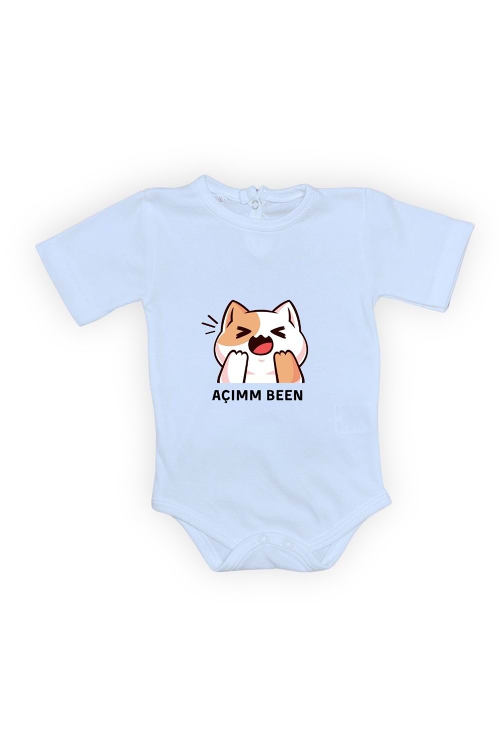Açım Ben Kedi Baskılı Bebek Kısa Kol Body Zıbın Çıtçıtlı Badi MNK0631
