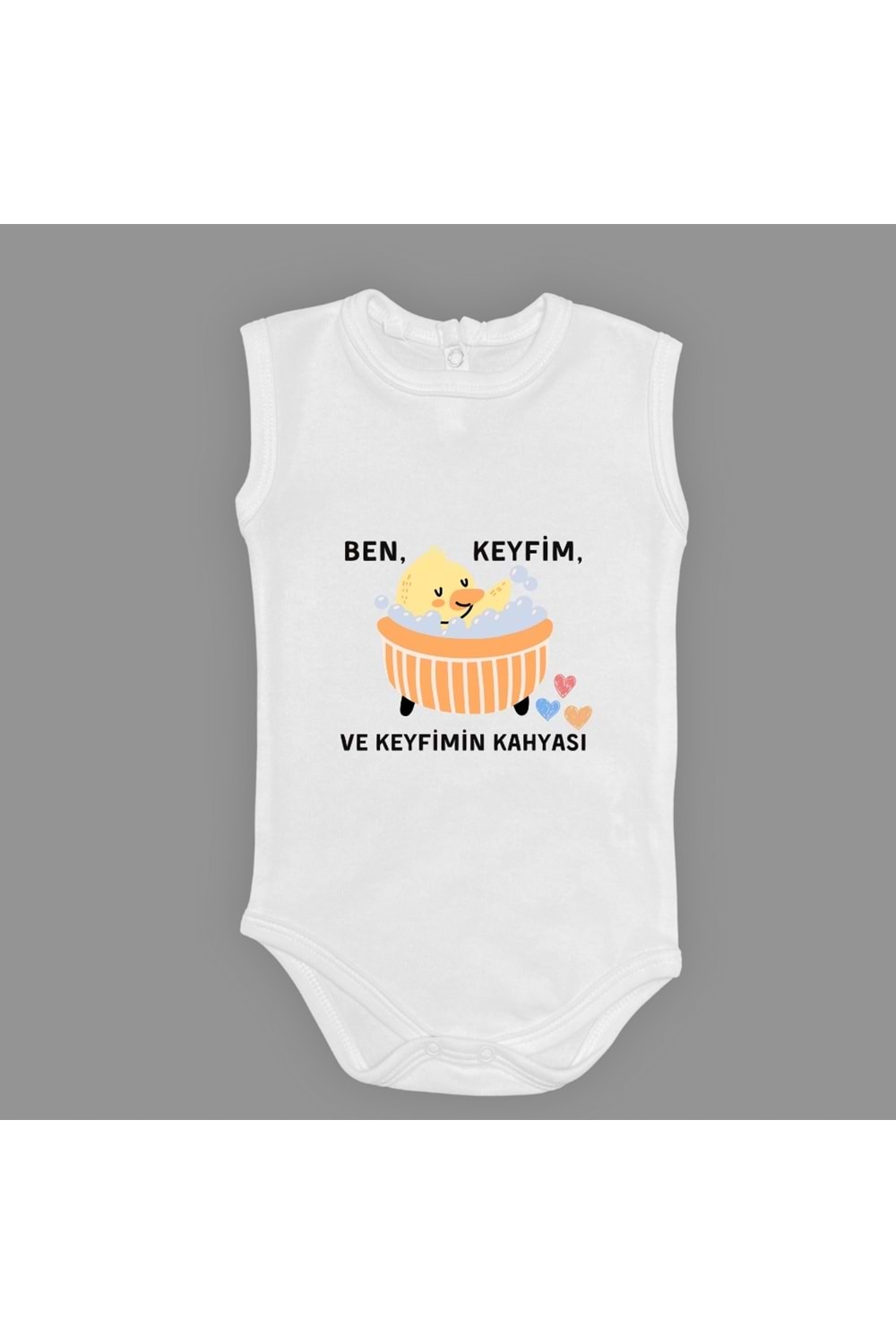 Ben Keyfim Ve Keyfimin Kahyası Baskılı Kolsuz Bebek Body Zıbın Çıtçıtlı Badi MNK0632