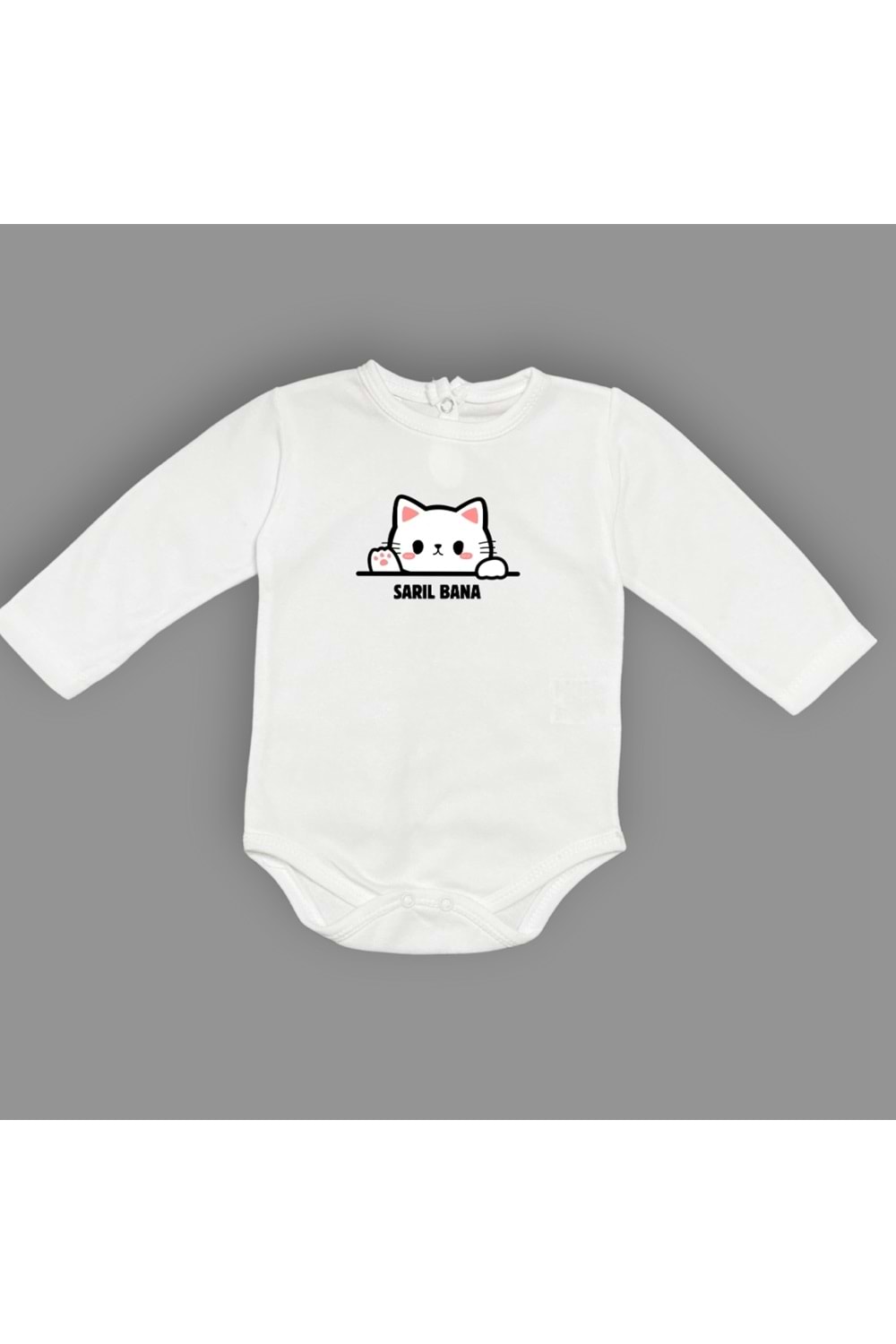 Sarıl Bana Kedi Baskılı Bebek Body Zıbın Çıtçıtlı Badi