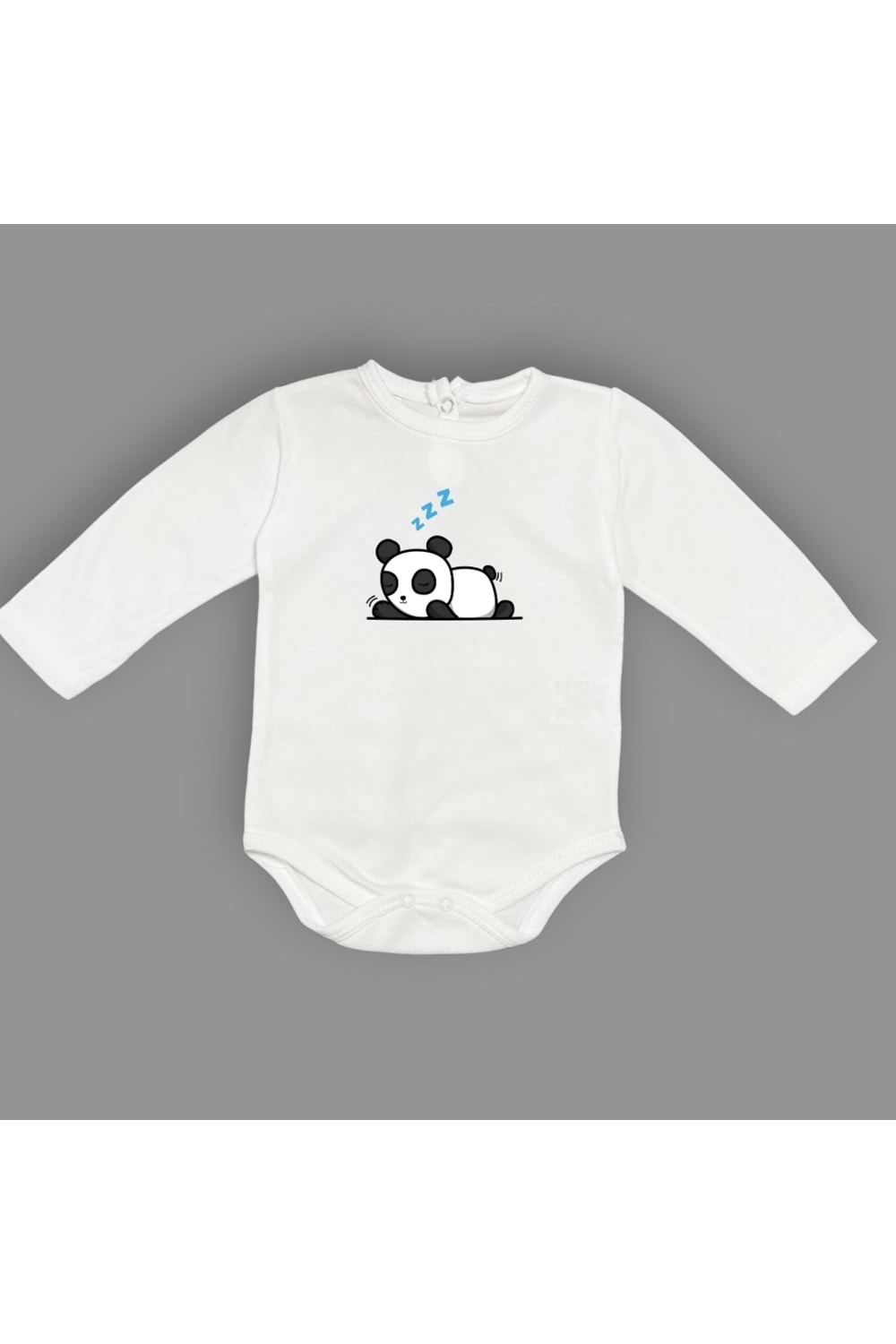 Uykucu Panda Baskılı Bebek Body Zıbın Çıtçıtlı Badi