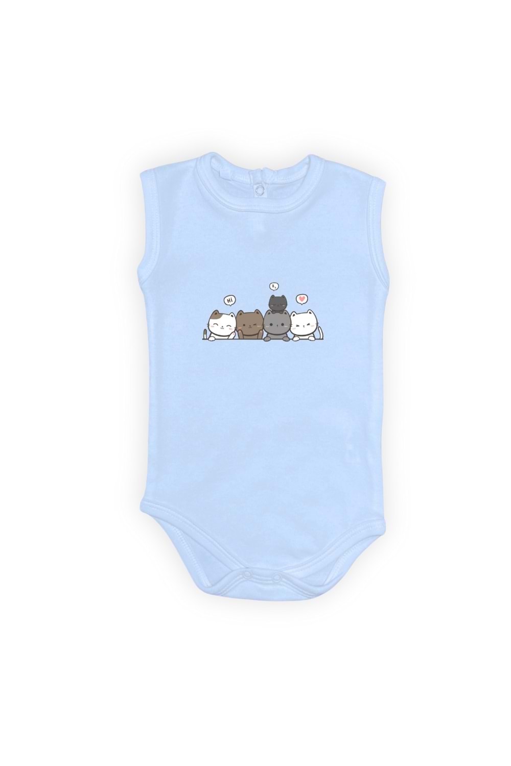 Sevimli Kediler Baskılı Bebek Body Zıbın Çıtçıtlı Badi