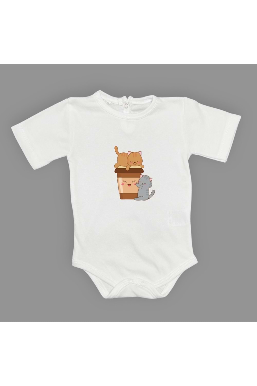 Baskılı Kahve Seven Kediler Bebek Çıtçıtlı Body - MNK0659-BEYAZ-1 YAŞ