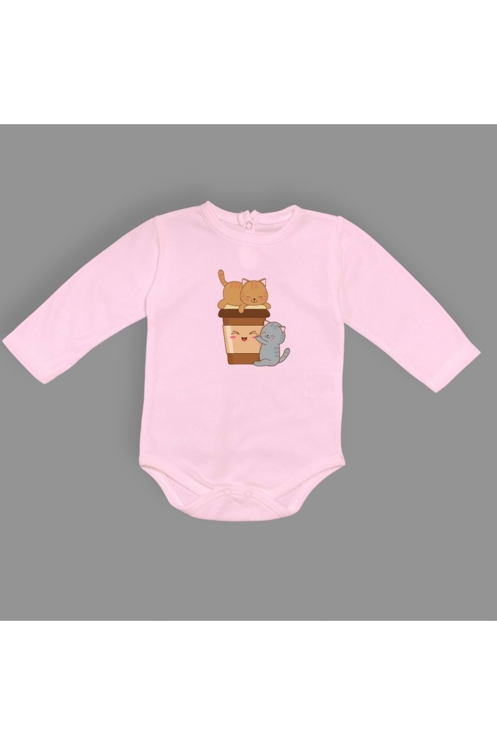 Baskılı Kahve Seven Kediler Bebek Çıtçıtlı Body - MNK0659-PEMBE-1 YAŞ