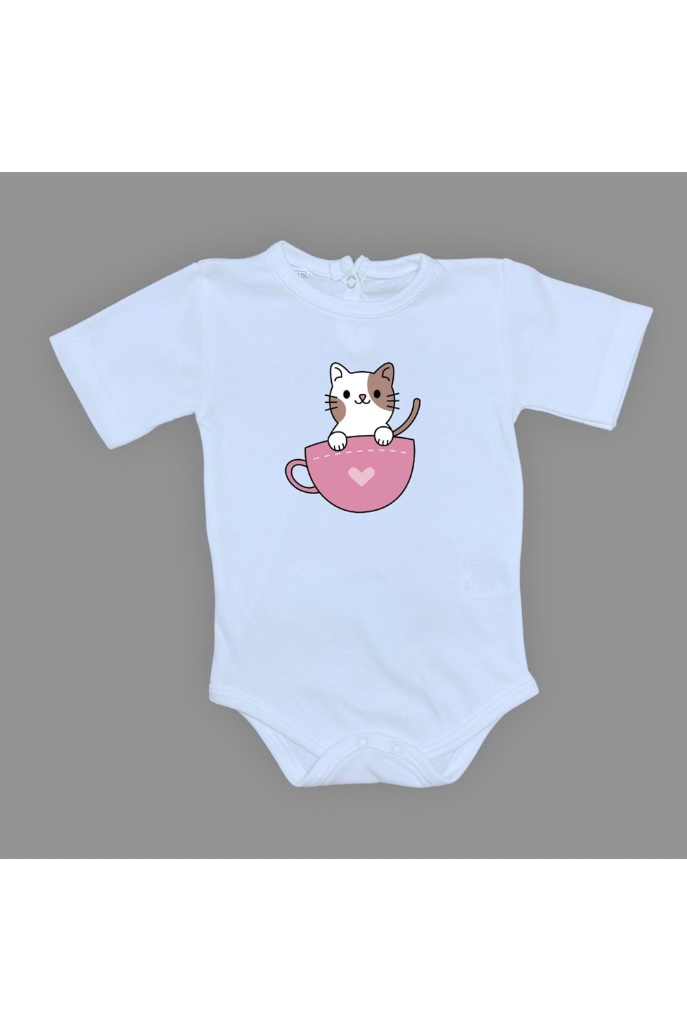 Baskılı Kalpli Fincan Kedi Bebek Çıtçıtlı Body - MNK0663-BEBE MAVİ-6 AY