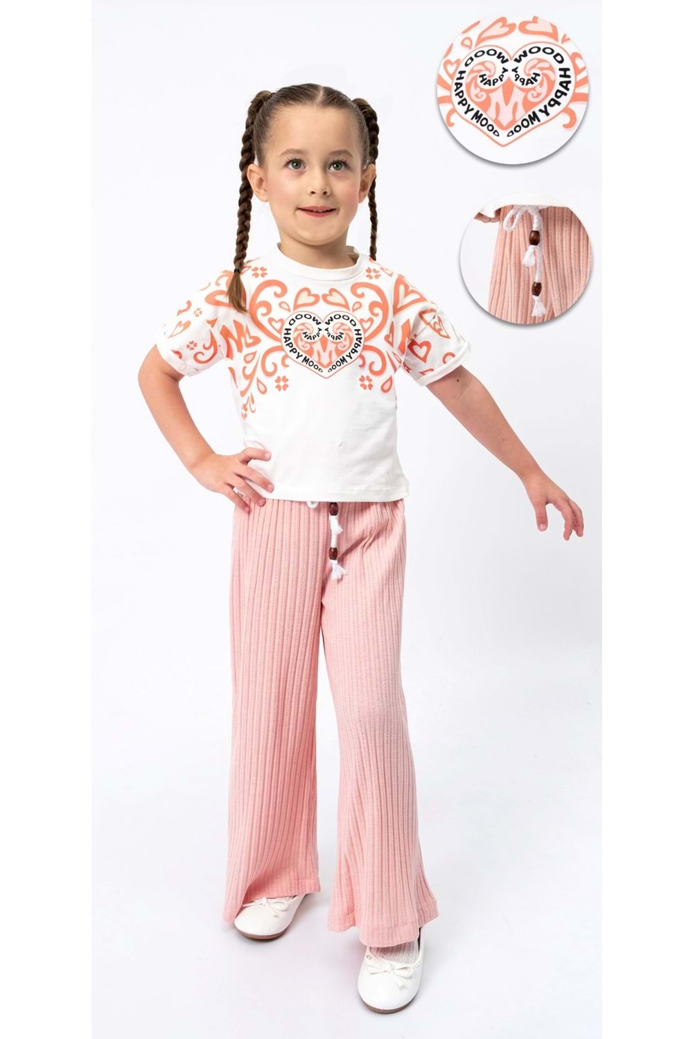 Fitilli Örme Pantolonlu Baskılı Kız Çocuk Takım MNK2120