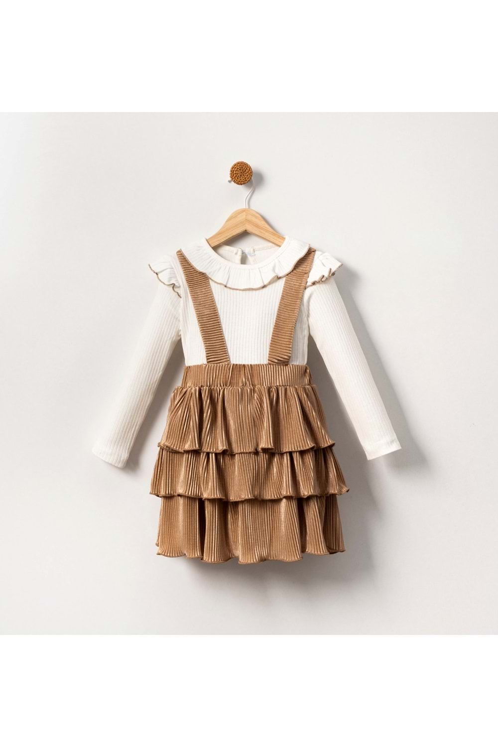 Kadife Salopet Askılı Kız Etekli Takım MNK2147