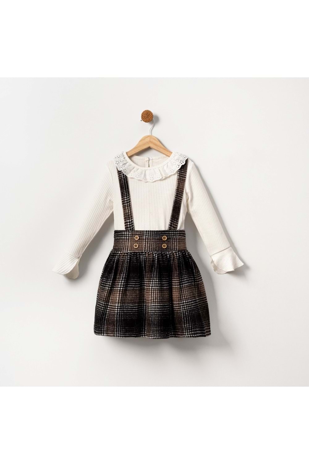 Ekose Desen Kız Çocuk Salopet Etekli Badili Takım MNK2148