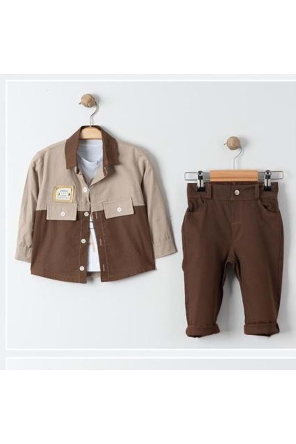 Cepli Gömlek , Pantolon , T-Shirt 3Parça Erkek Bebek Takım MNK31103