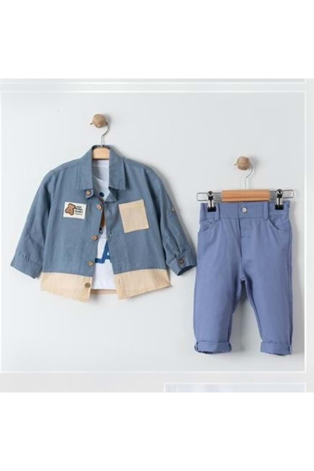 Cepli Gömlek , Pantolon , T-Shirt 3Parça Erkek Bebek Takım MNK31106