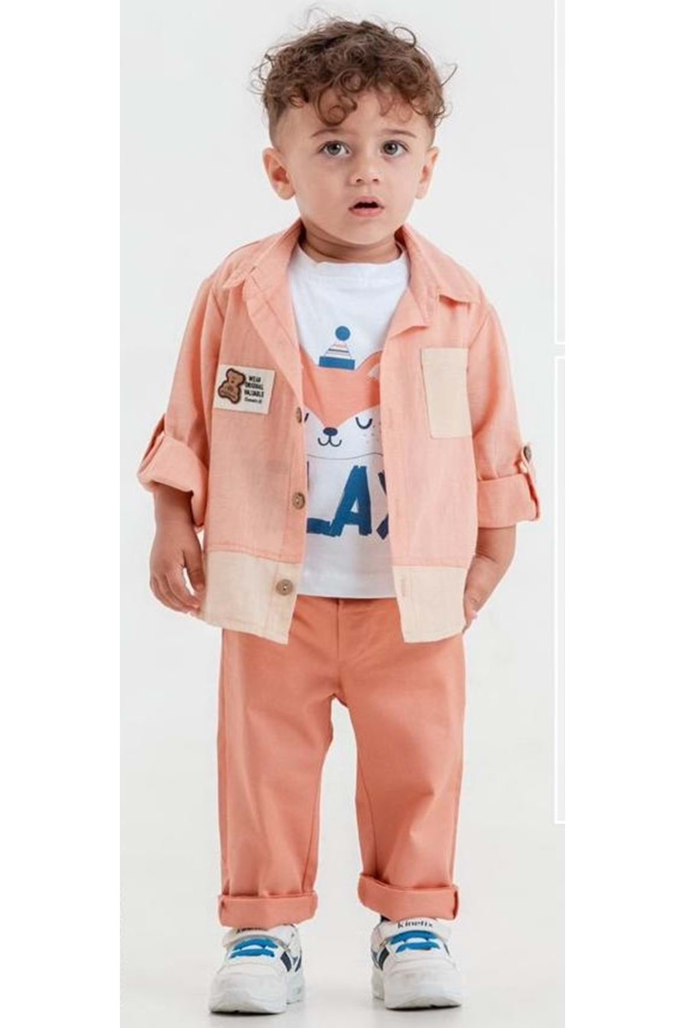 Cepli Gömlek , Pantolon , T-Shirt 3Parça Erkek Bebek Takım MNK31106