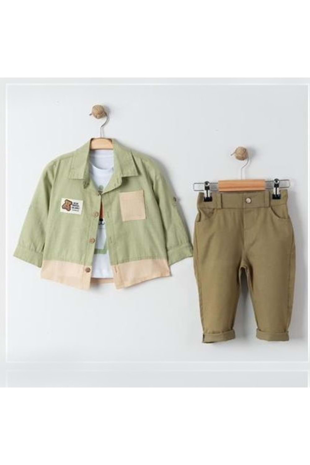 Cepli Gömlek , Pantolon , T-Shirt 3Parça Erkek Bebek Takım MNK31106