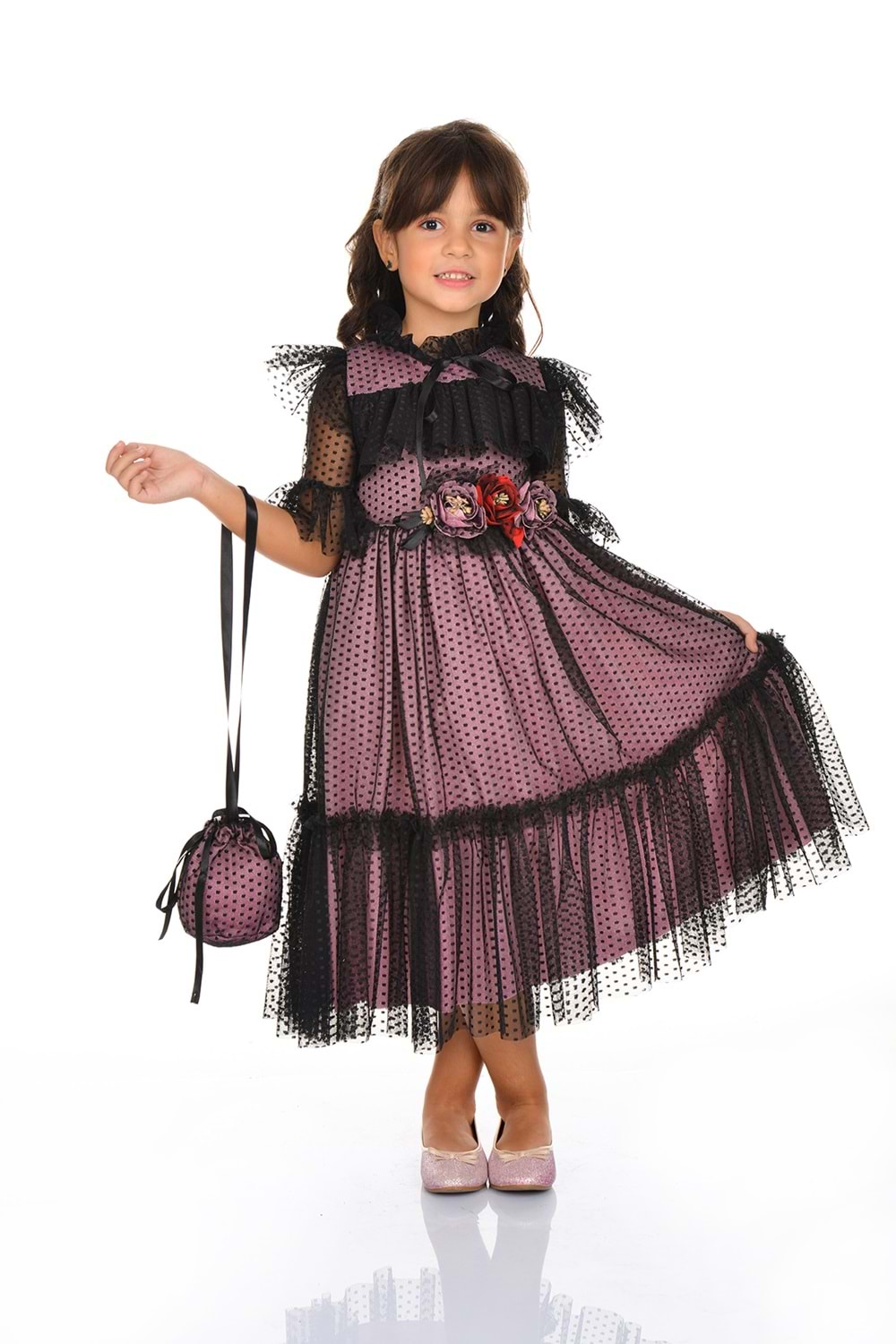 Dantel Vintage Çantalı Elbise MNKA248