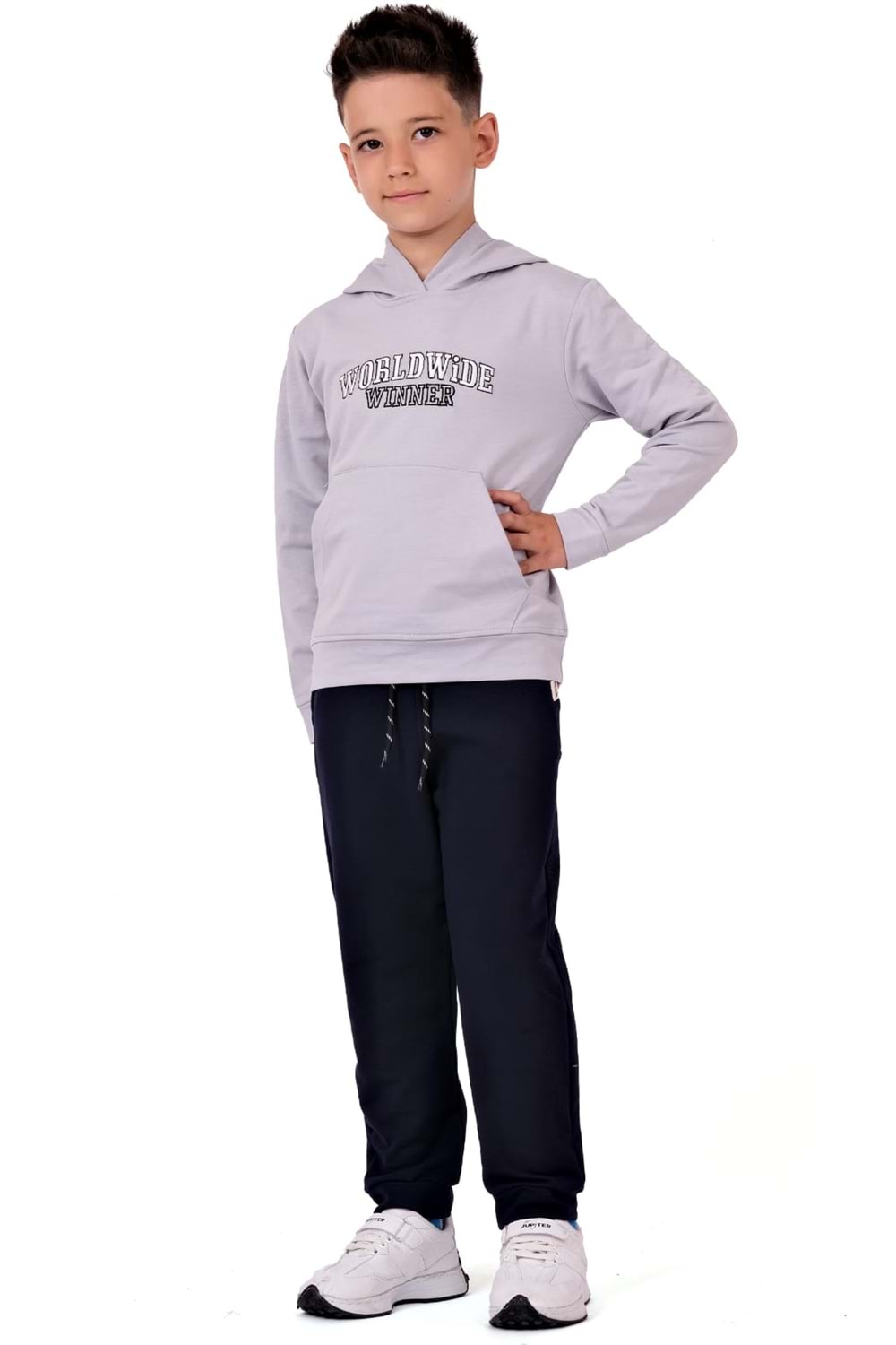 Erkek Çocuk Worldwide Winner Nakışlı Kanguru Cepli Kapüşonlu Eşofman Takımı