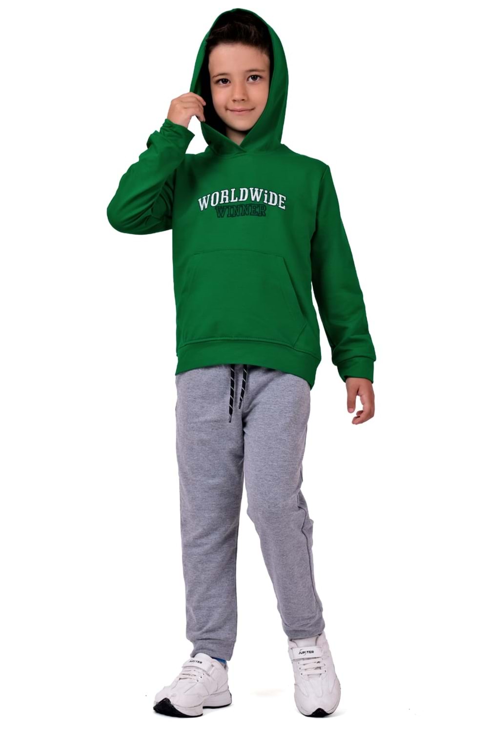 Erkek Çocuk Worldwide Winner Nakışlı Kanguru Cepli Kapüşonlu Eşofman Takımı