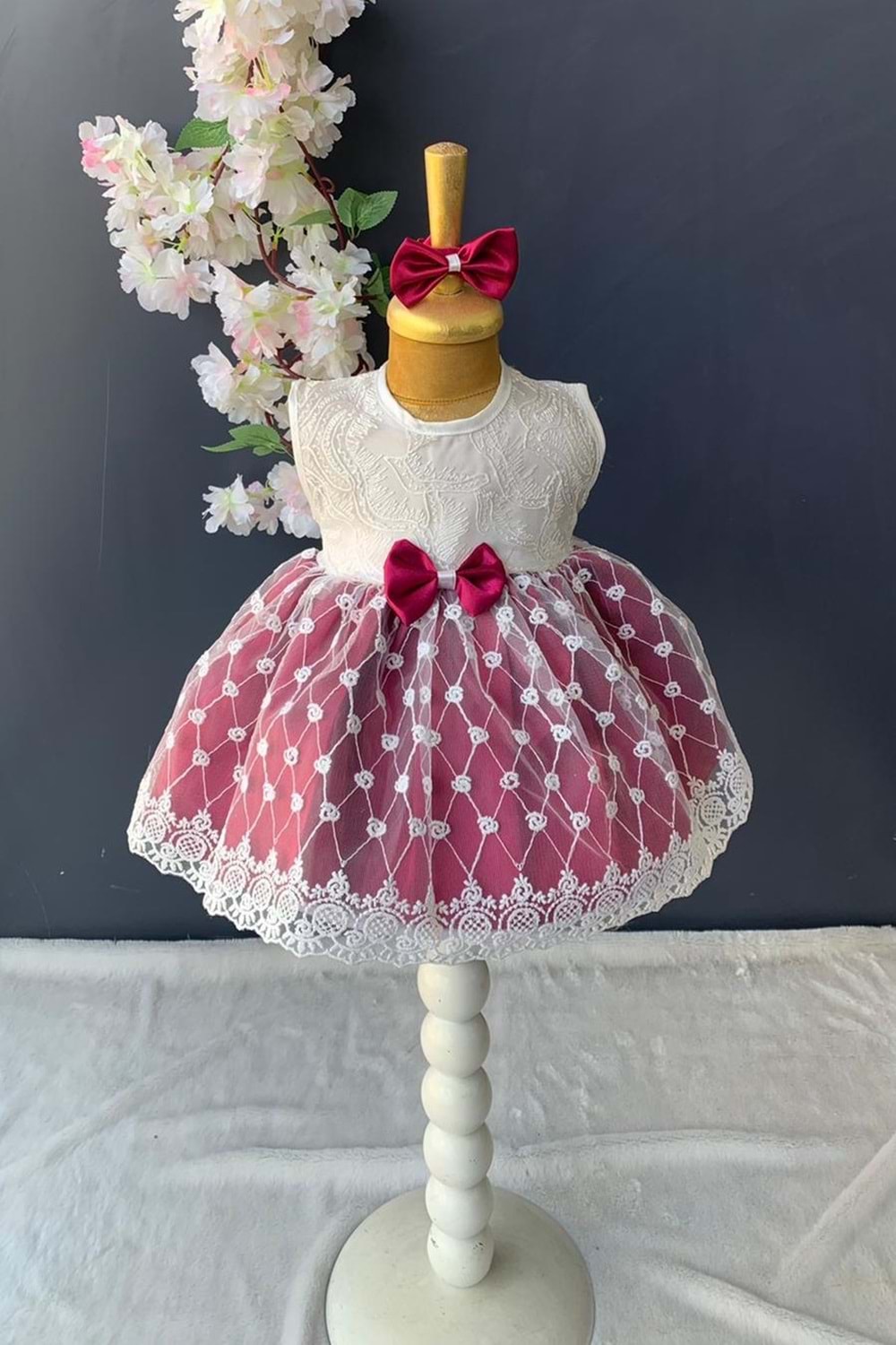 Saç Bantlı Dantelli Bebek Elbise PNPN136